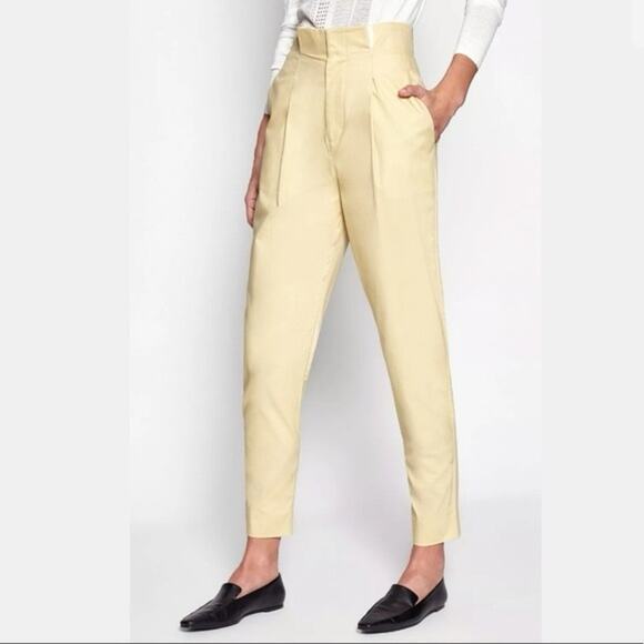Equipment Pants - Equipment Lucille Sable Dor Butter Yellow High Rise Ankle Paperbag Pants Size 10